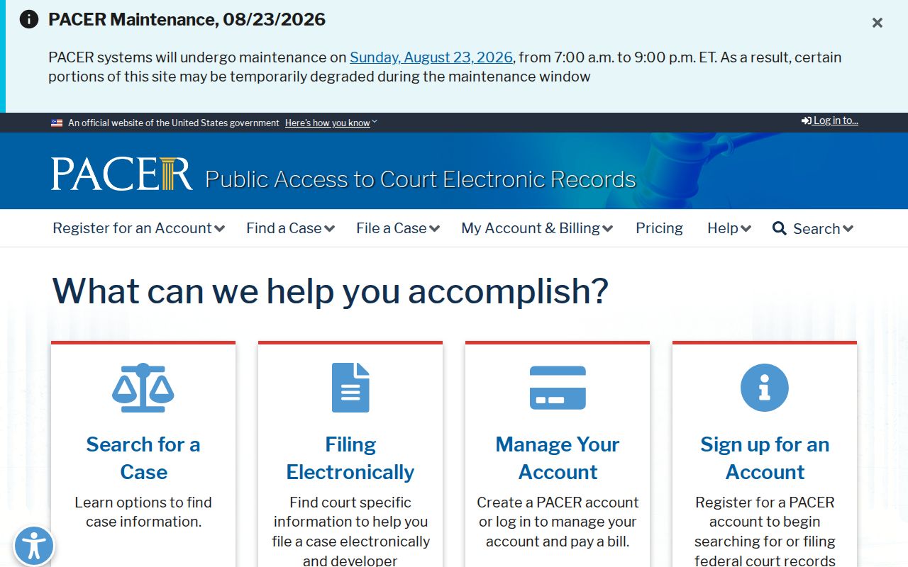 PACER access for federal court records connected to Towns County