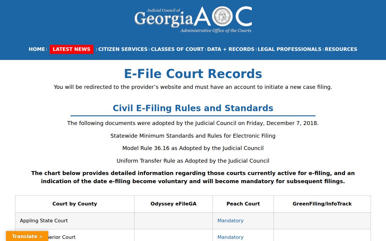 Towns County criminal court docket e-filing directory entry